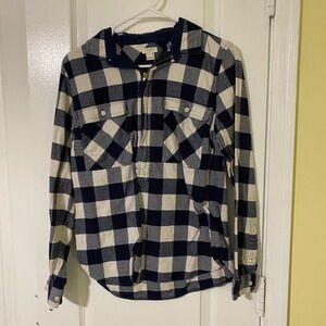 women’s Navy and White Plaid Shirt